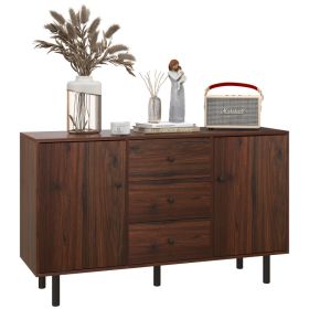Retro Sideboard with 2 Cabinets 3 Drawers, Buffet Table, Rustic Brown