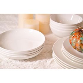 Dandilion Bone China Dinnerware Set, 16 Pieces, Service For 4, Plates, Dishes, Bowls Set, Microwave And Dishwasher Safe, Ivory White With Radial Lines