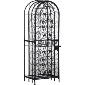 45 Bottle Wrought Iron Wine Rack Jail with Lock - Black