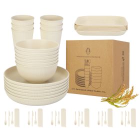 48Pcs Wheat Dinnerware Set Reusable Plastic Dinnerware Set Service for 6 Unbreakable Kitchen Cups Plates and Bowls Sets Dishwasher Microwave Freezer S