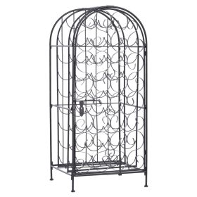 35 Bottle Wrought Iron Wine Rack Cabinet with Lock,  Black