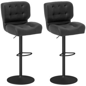 Bar Height Bar Stools Set of 2 with Adjustable Seat, Adjustable Swivel Barstools with Thick Padded Cushion and Metal Footrest for Home Bar, Black