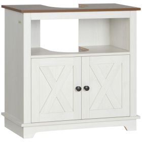 Modern Farmhouse Bathroom Sink Cabinet, Pedestal Sink Storage Cabinet with Double Doors and Shelves, White