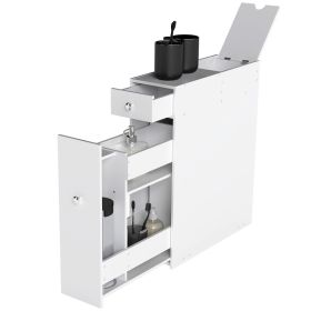 Bathroom Floor Organizer Free Standing Space Saving Narrow Storage Cabinet Bath Toilet Paper Holder with Drawers White