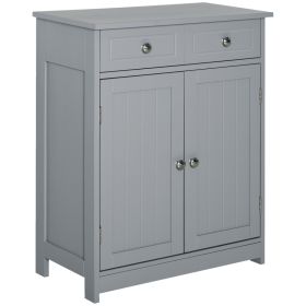 Freestanding Bathroom Floor Cabinet, Wooden Bathroom Cabinet with 2 Doors, 2 Drawers and Adjustable Shelf, Gray
