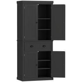 72" Kitchen Pantry Storage Cabinet, Cupboard with 4 Doors and 3 Adjustable Shelves, Large Central Drawer, Black