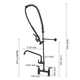 Commercial Restaurant Pull Down 2-Handle Wall Mount Pre-Rinse Spray Utility Kitchen Faucet in Matte Black