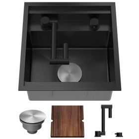 16 x 17 x 9 Inch Undermount Bar Sink, Single Bowl Workstation Sink with Faucet Cutting Board