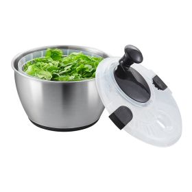 Stainless Steel Salad Spinner, 4.75Qt, One-handed Easy Press Large Vegetable Dryer Washer, Lettuce Cleaner and Dryer with 304 Stainless Steel Bowl