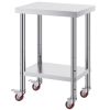 Stainless Steel Work Table 24 x 18 x 34 Inch, 700 LBS Load Capacity with 4 Wheels, 3 Adjustable Height Levels