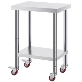 Stainless Steel Work Table 24 x 18 x 34 Inch, 700 LBS Load Capacity with 4 Wheels, 3 Adjustable Height Levels