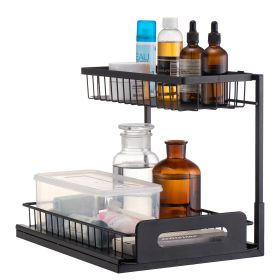 2 Tier Pull Out Cabinet Organizer(10.7"W x 14.2"D ), Under Sink Organizer and Storage, Slide Out Drawer Cabinet Organizer, Wire Basket Sliding Shelf