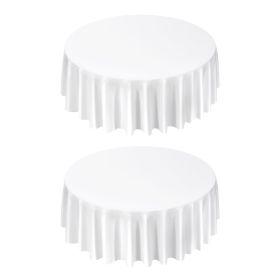White Round Tablecloths 2 Pack, 120 Inches in Diameter, Stain- & Wrinkle- Resistant, Machine Washable Table Clothes