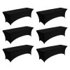 6 Pack Table Cloth for 8FT Rectangular Fitted Events, Wrinkle-Resistant Stretch Black Table Covers, Washable Spandex Tablecloth Protector, for Party