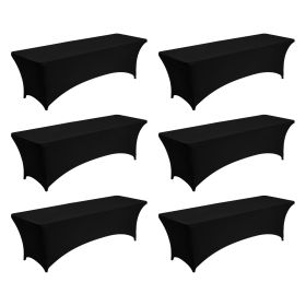 6 Pack Table Cloth for 8FT Rectangular Fitted Events, Wrinkle-Resistant Stretch Black Table Covers, Washable Spandex Tablecloth Protector, for Party