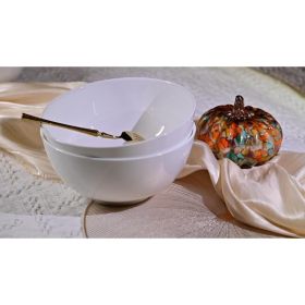 Lily Bone China Dinnerware Set, 2 Pieces, 8-inch White Large Deep Ceramic, Soup, Cereal, Oatmeal, Fruit, Rice Bowl, Plates, Dishes