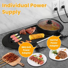 2200W Electric Hot Pot and Grill Combo, 2 in 1 Independent Control Non-Stick Electric Cooker, Smokeless Grill with Hot Pot for 2-10 Persons