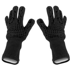 BBQ Gloves 1472°F Heat Resistant Grill Gloves Anti-slip Carbon Fiber BBQ Gloves Oven Gloves Mitts For Barbecue Cooking Baking Welding Cutting (Option: BBQGlovesBlack)
