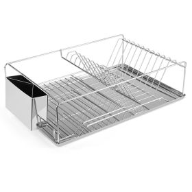 2 Size Optional Dish Drying Rack Stainless Steel Dish Rack With Drainboard Cutlery Holder Kitchen Dish Organizer (Option: L)