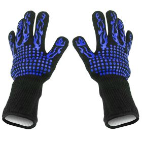 BBQ Gloves 1472°F Heat Resistant Grill Gloves Anti-slip Carbon Fiber BBQ Gloves Oven Gloves Mitts For Barbecue Cooking Baking Welding Cutting (Option: BBQGlovesBlue)