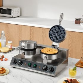 Commercial Waffle Maker Dual-Head Round Waffle Iron 2460W Non-Stick (Option: Natural)